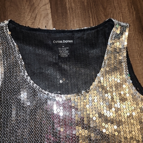 Cotton Express Silver Sequin Mini Dress Size Medium - Picture 3 of 4
